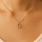 Minimal C-Shape Pendant Necklace White Gold Finish with Single CZ Stone