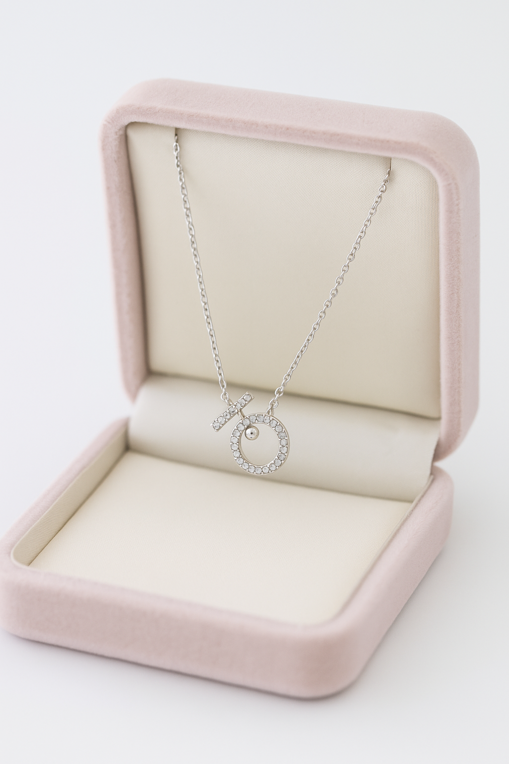 Premium Toggle Design Women’s Necklace White Gold Finish with CZ Circle Pendant
