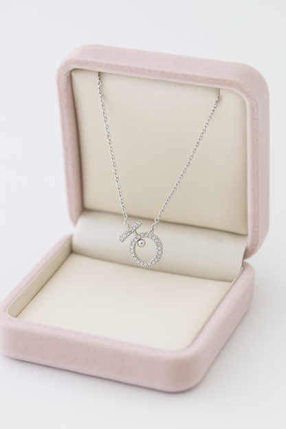 Premium Toggle Design Women’s Necklace White Gold Finish with CZ Circle Pendant