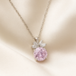 Pink Floral CZ Pendant Necklace in White Gold Finish