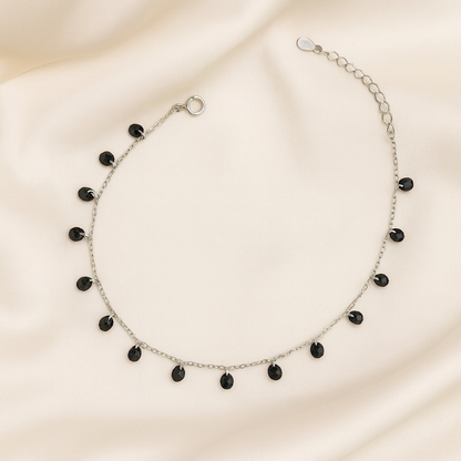 Elegant Silver Black Drop Charm Anklet for Women & Girls | Minimal Daily Wear Adjustable Chain Anklet