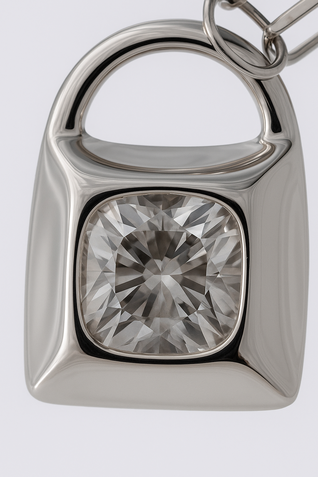 Minimal Lock Pendant Necklace with CZ Stone in White Gold Finish