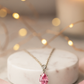 Pink Teardrop Pendant Necklace White Gold Finish with CZ Accents
