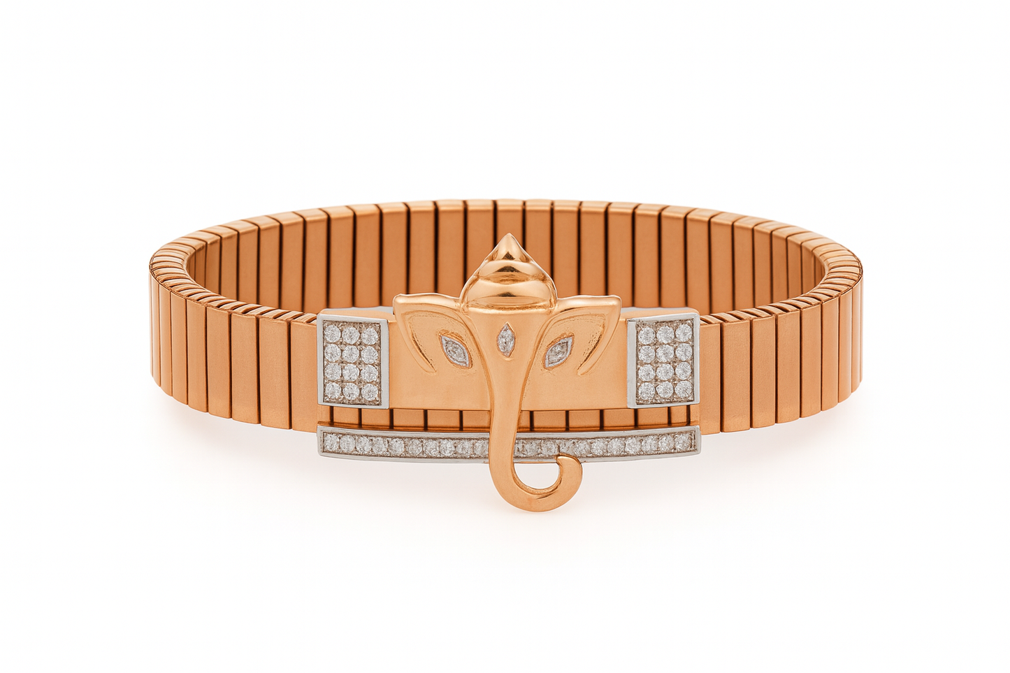 Premium Ganesh Designer Men’s Bracelet Rose-Gold Ceramic Stretch Band with CZ Embellished Detailing