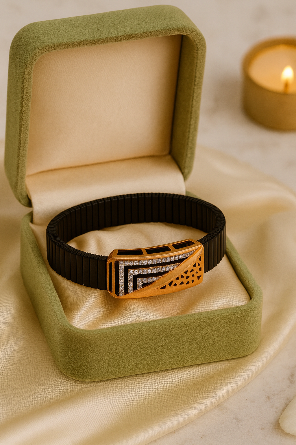 Vector Royale Bracelet in Rose Gold, Black Enamel & Diamonds, For Man