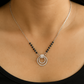 Silver Tone CZ Circle Pendant Necklace with Black Beads for Women
