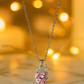 Pink Floral CZ Pendant Necklace in White Gold Finish