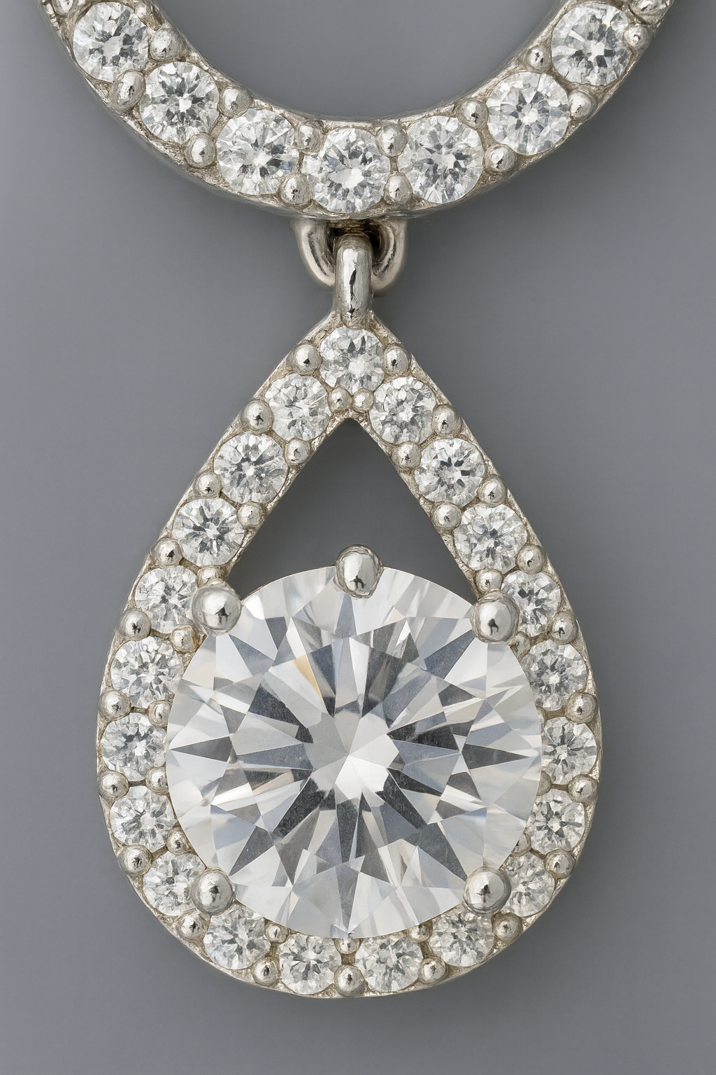 Teardrop Double Zircon Pendant Necklace for Women 925 Silver Finish Elegant Party and Wedding Wear Chain