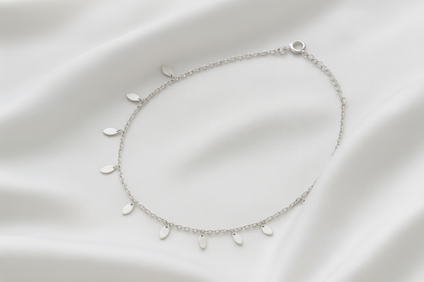Elegant Silver Oval Drop Charm Anklet for Women & Girls | Minimal Daily Wear Adjustable Chain Anklet