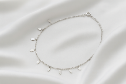 Elegant Silver Oval Drop Charm Anklet for Women & Girls | Minimal Daily Wear Adjustable Chain Anklet