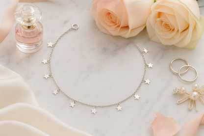 Elegant Silver Star Charm Anklet for Women & Girls | Minimal Daily Wear Adjustable Chain Anklet