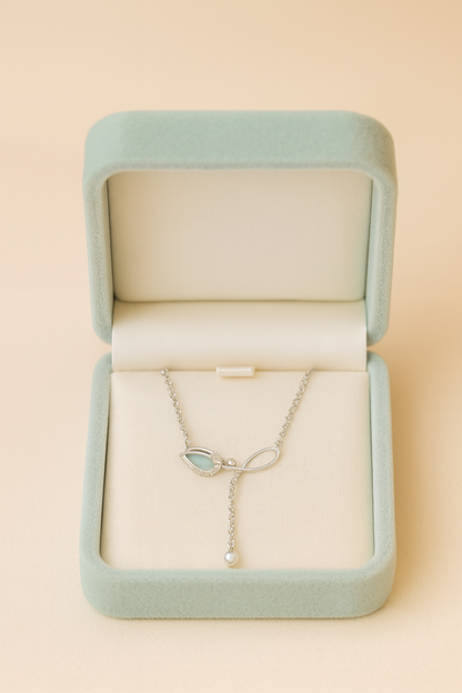 925 Silver Leaf Design Pearl Drop Pendant Necklace for Women – Elegant Enamel & CZ Accent