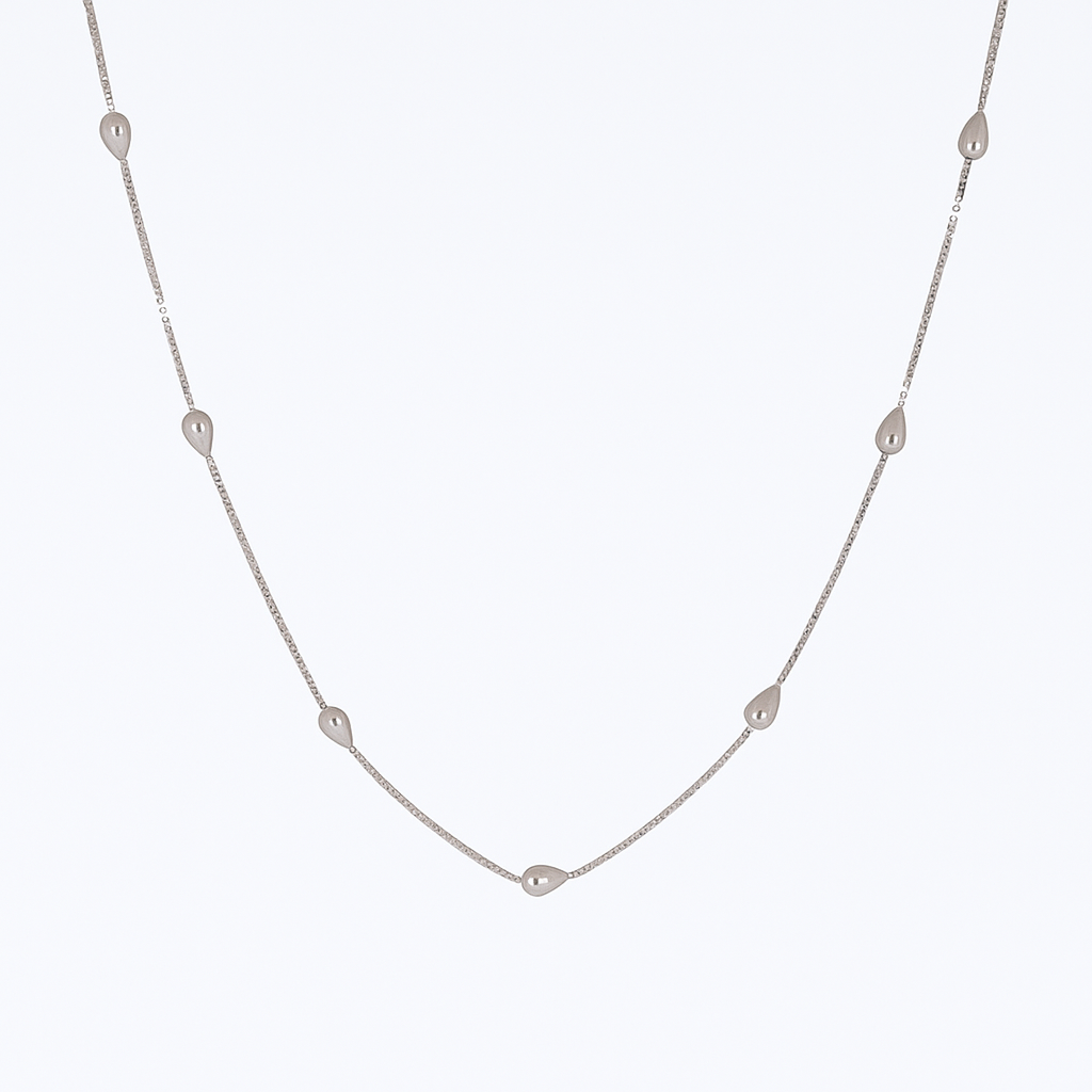 Silver Teardrop Station Necklace for Women – Minimal & Elegant