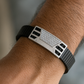 Premium Men’s Bracelet Black Ceramic Stretch Band with Silver CZ Designer Plate