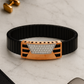 Premium Men’s Bracelet Black Ceramic Stretch Band with Silver CZ Designer Plate