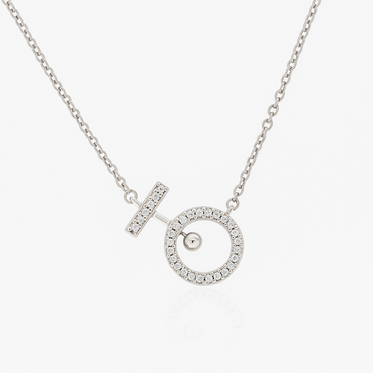 Premium Toggle Design Women’s Necklace White Gold Finish with CZ Circle Pendant