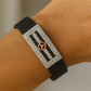 Premium Mercedes Logo Men’s Bracelet Full CZ Rose Gold Plate with Black Ceramic Stretch Band