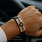 Men’s Bracelet Black Ceramic Stretch Band with Rose Gold CZ Designer Plate