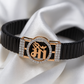 Premium Maa Logo Men’s Bracelet Black Ceramic Stretch Band with Rose Gold CZ Plate