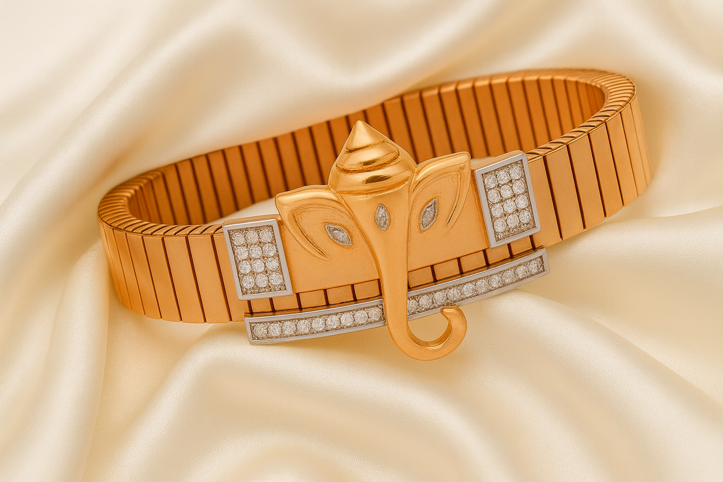 Premium Ganesh Designer Men’s Bracelet Rose-Gold Ceramic Stretch Band with CZ Embellished Detailing