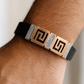 Premium Greek Pattern Men’s Bracelet Black Ceramic Stretch Band with Rose Gold CZ Accents