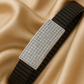 Premium Men’s Silver CZ Plate Bracelet Black Ceramic Stretch Band Luxury Designer Style