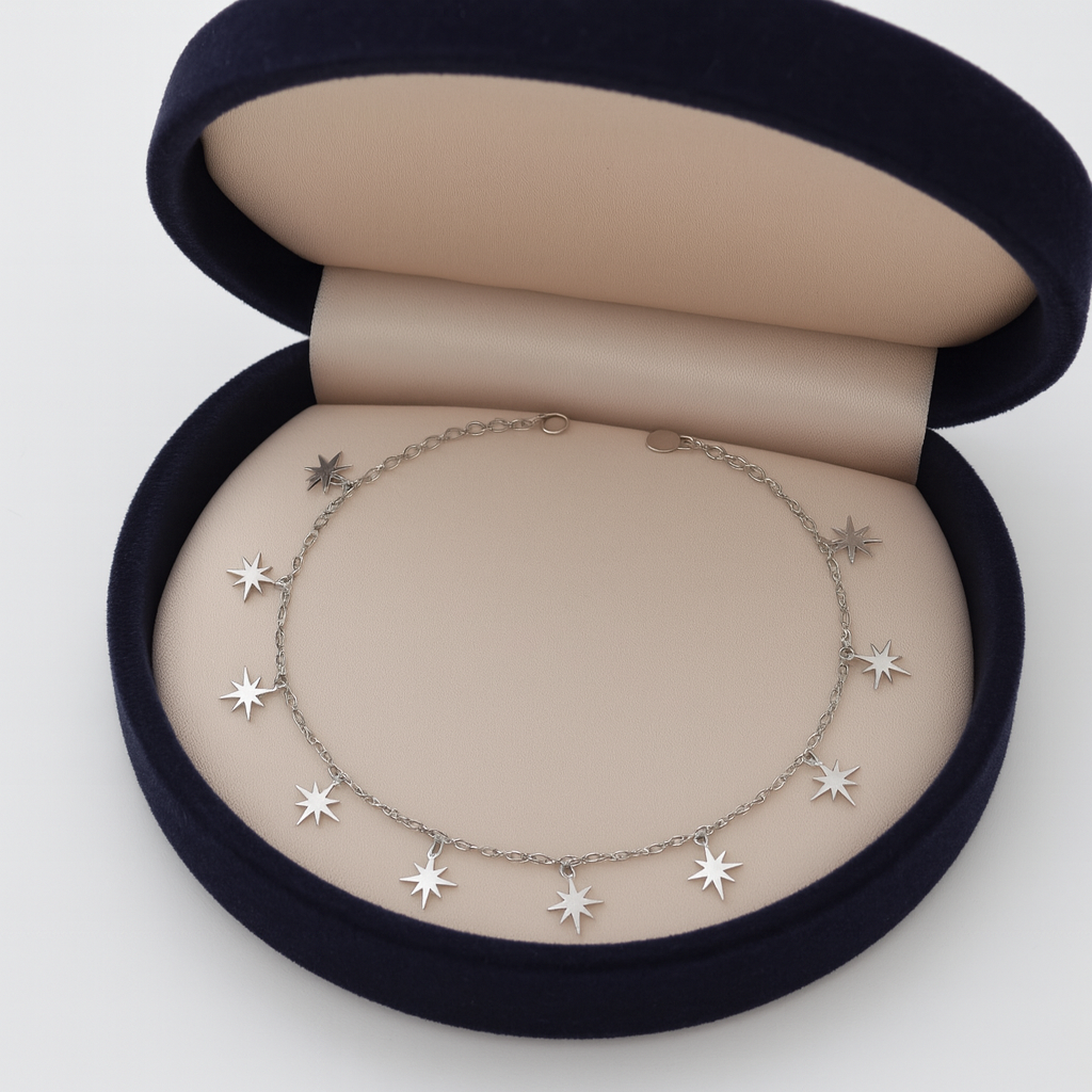 Elegant Silver Starburst Charm Anklet for Women & Girls | Dainty Celestial Daily Wear Adjustable Chain Anklet