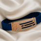 Premium Ganesha Men’s Bracelet Blue Ceramic Stretch Band with Rose-Gold CZ Devotional Plate