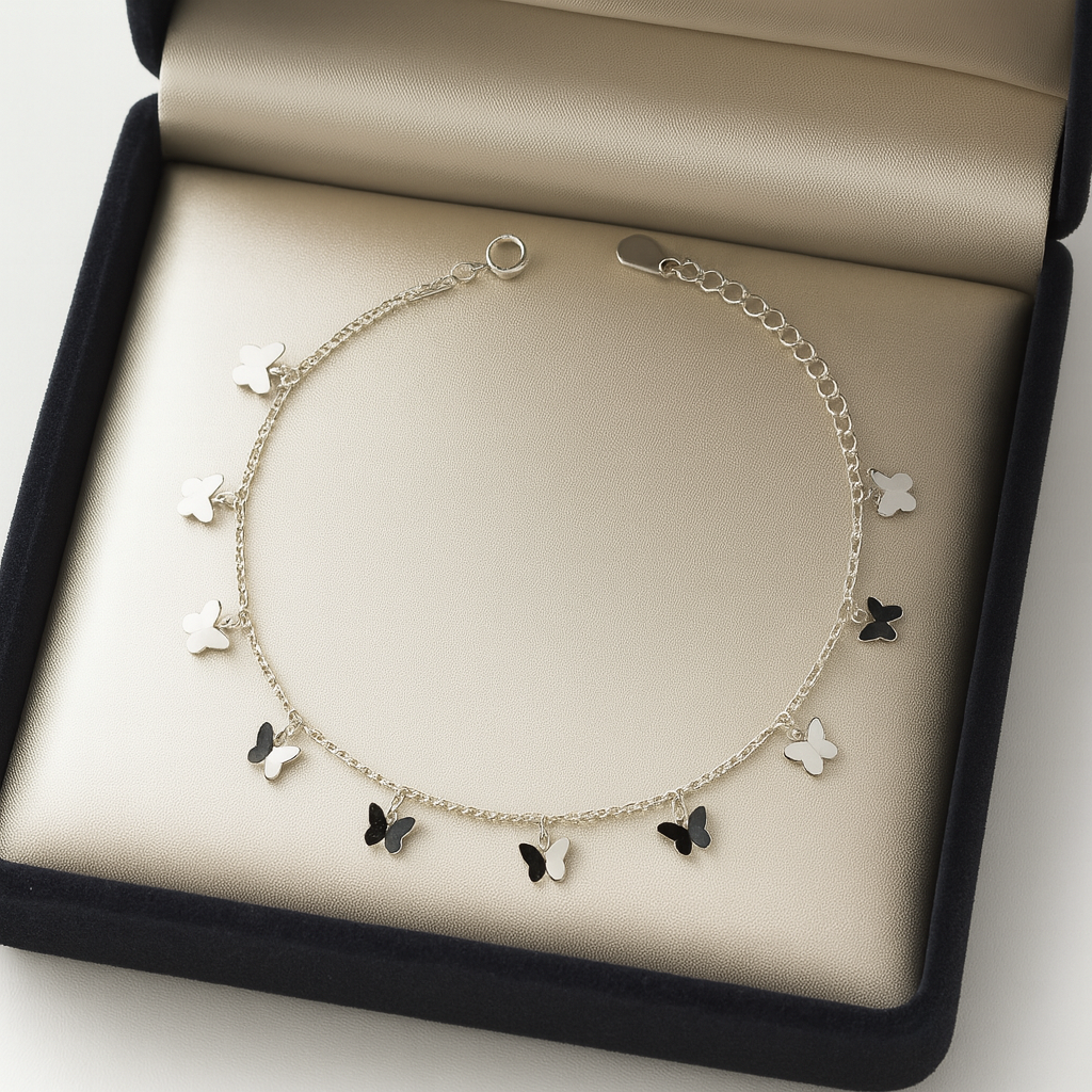 Elegant Silver Butterfly Charm Anklet for Women & Girls | Minimal Daily Wear Adjustable Chain Anklet