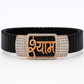 Premium Shyam Name Men’s Bracelet Black Ceramic Stretch Band with Rose Gold CZ Plate