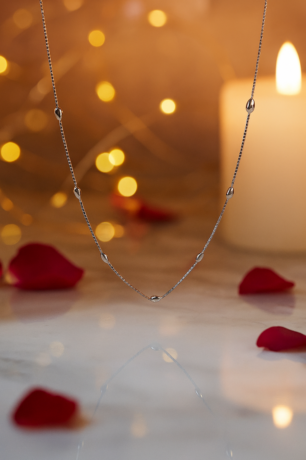 Silver Teardrop Station Necklace for Women – Minimal & Elegant