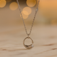 Minimal C-Shape Pendant Necklace White Gold Finish with Single CZ Stone