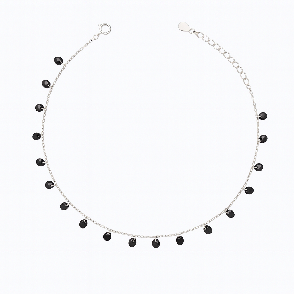 Elegant Silver Black Drop Charm Anklet for Women & Girls | Minimal Daily Wear Adjustable Chain Anklet