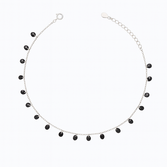 Elegant Silver Black Drop Charm Anklet for Women & Girls | Minimal Daily Wear Adjustable Chain Anklet