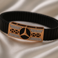 Men’s Bracelet Black Ceramic Stretch Band with Rose Gold CZ Designer Plate