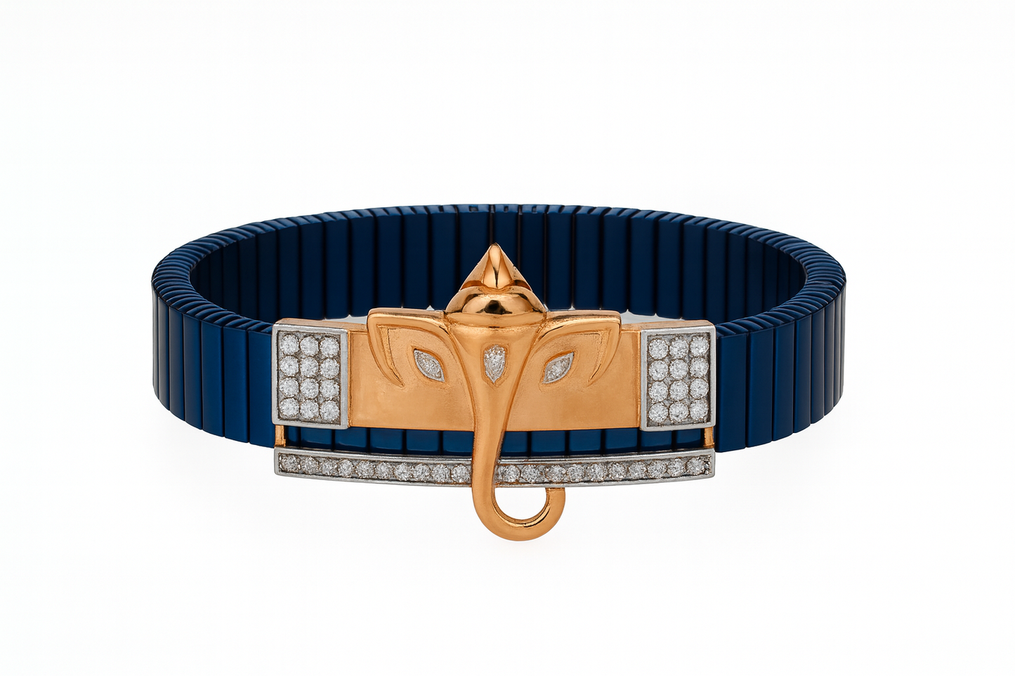 Premium Ganesh Designer Men’s Bracelet Rose-Gold Ceramic Stretch Band with CZ Embellished Detailing