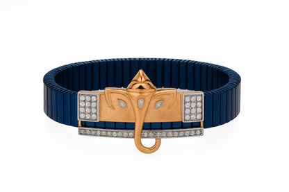 Premium Ganesh Designer Men’s Bracelet Rose-Gold Ceramic Stretch Band with CZ Embellished Detailing