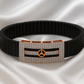 Premium Mercedes Logo Men’s Bracelet Full CZ Rose Gold Plate with Black Ceramic Stretch Band