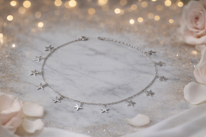 Elegant Silver Star Charm Anklet for Women & Girls | Minimal Daily Wear Adjustable Chain Anklet