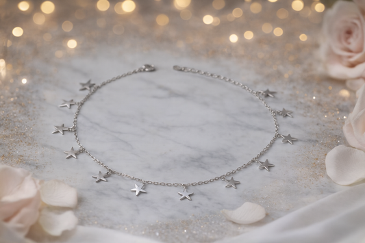 Elegant Silver Star Charm Anklet for Women & Girls | Minimal Daily Wear Adjustable Chain Anklet
