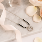 Silver Tone CZ Circle Pendant Necklace with Black Beads for Women