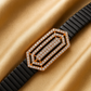 Premium Geometric Layered Men’s Bracelet Black Ceramic Stretch Band with Rose Gold CZ Plate