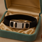 Premium Silver Designer Men’s Bracelet Black Ceramic Stretch Band with CZ Studded Centerpiece