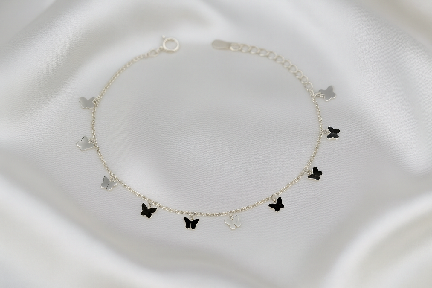 Elegant Silver Butterfly Charm Anklet for Women & Girls | Minimal Daily Wear Adjustable Chain Anklet