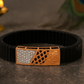 Premium Men’s Designer Bracelet Black Ceramic Stretch Band with Silver CZ Engraved Plate
