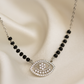 Silver Tone Evil Eye CZ Pendant Necklace with Black Beads for Women