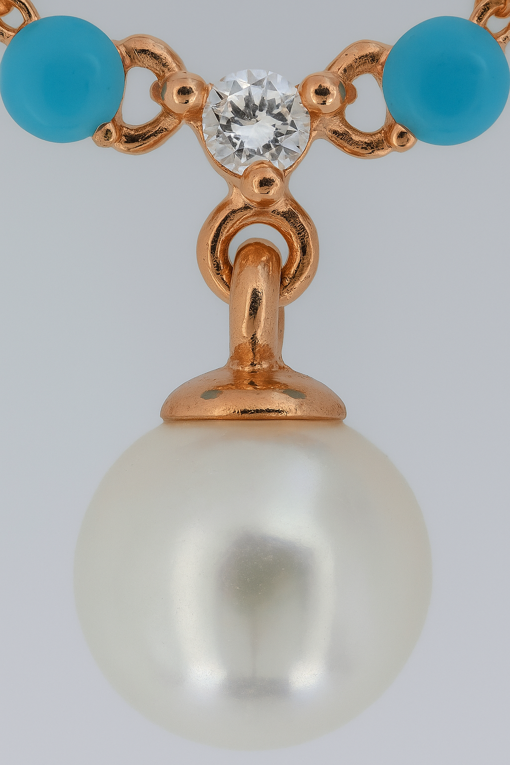 Rose Gold Pearl Pendant Necklace with Blue Beads for Women