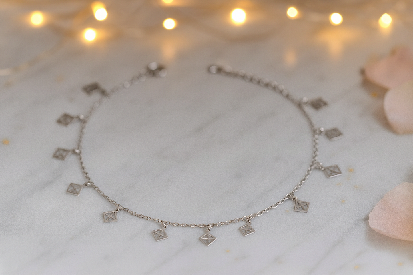 Elegant Silver Geometric Square Charm Anklet for Women & Girls | Minimal Daily Wear Adjustable Chain Anklet