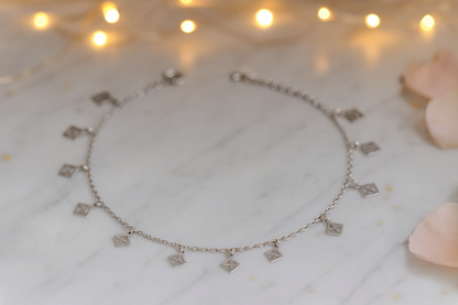 Elegant Silver Geometric Square Charm Anklet for Women & Girls | Minimal Daily Wear Adjustable Chain Anklet