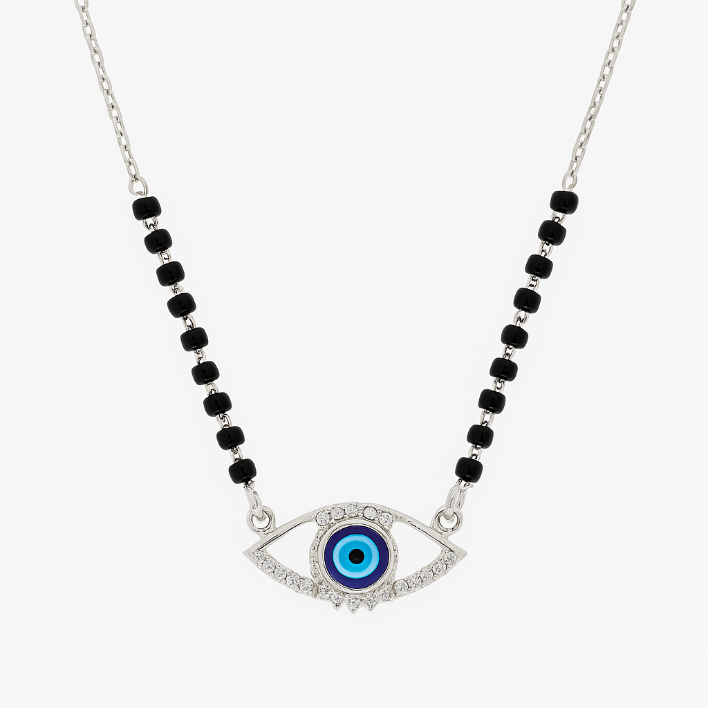 Silver-Evil-Eye-Pendant-Black-Beads-Necklace-For-Women